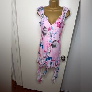 Generation Kiss X Dolls Kill Pink Plushie Doggy Ruffle Chiffon Mini Dress NWT M